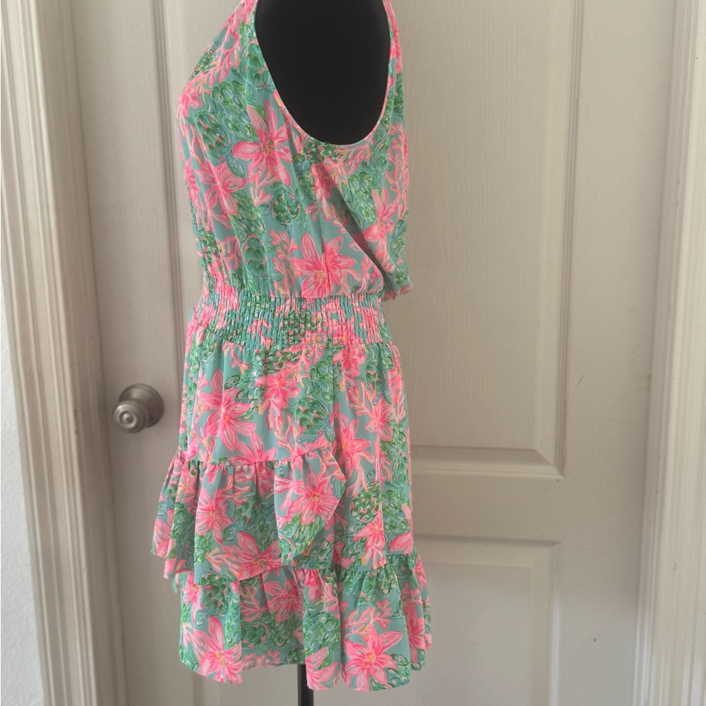 Lilly Pulitzer Pink and Green Floral Mini Dress SZ 6 - Picture 4 of 9